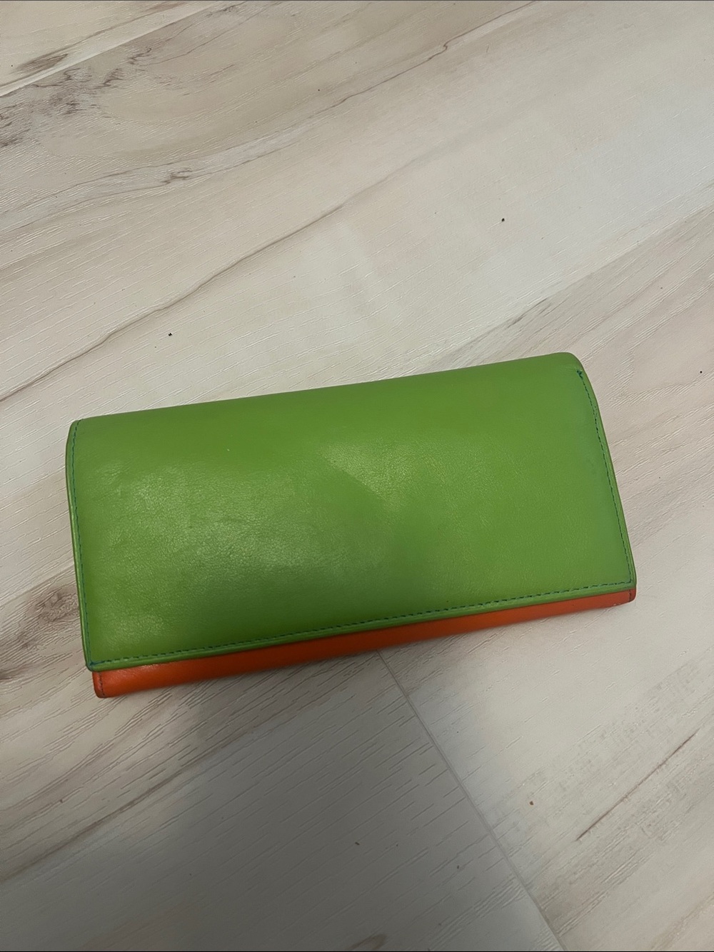 Genuine Leather Green and Orange Women's Leather Clutch Wallet
